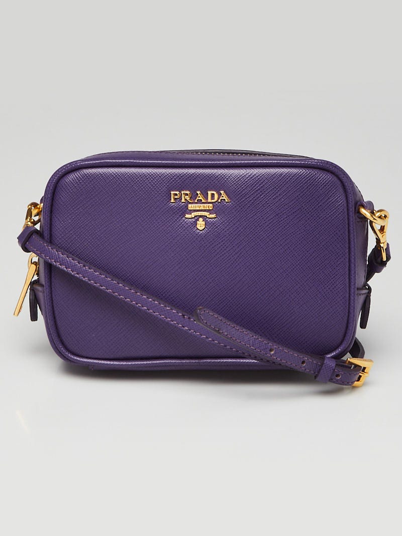 Prada Viola Saffiano Leather Mini Zip-Top Camera Crossbody Bag