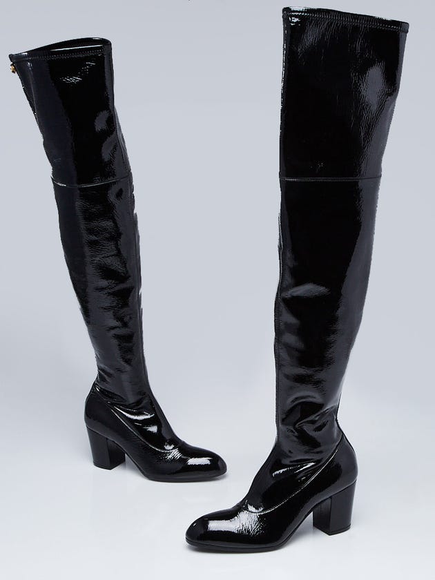 Gucci Black Patent Leather Thigh High Tall Boots Size 6.5/37