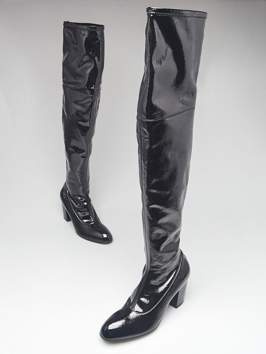 Gucci Black Crinkled Patent Leather Over-the-Knee Boots Size 9.5/40 -  Yoogi's Closet