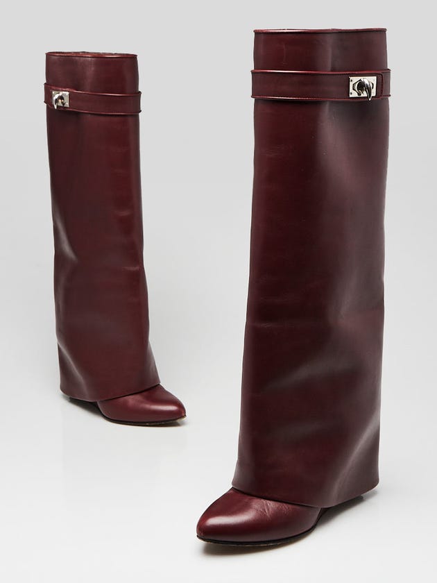 Givenchy Burgundy Calf Leather Shark Lock Tall Boots Size 7/37.5