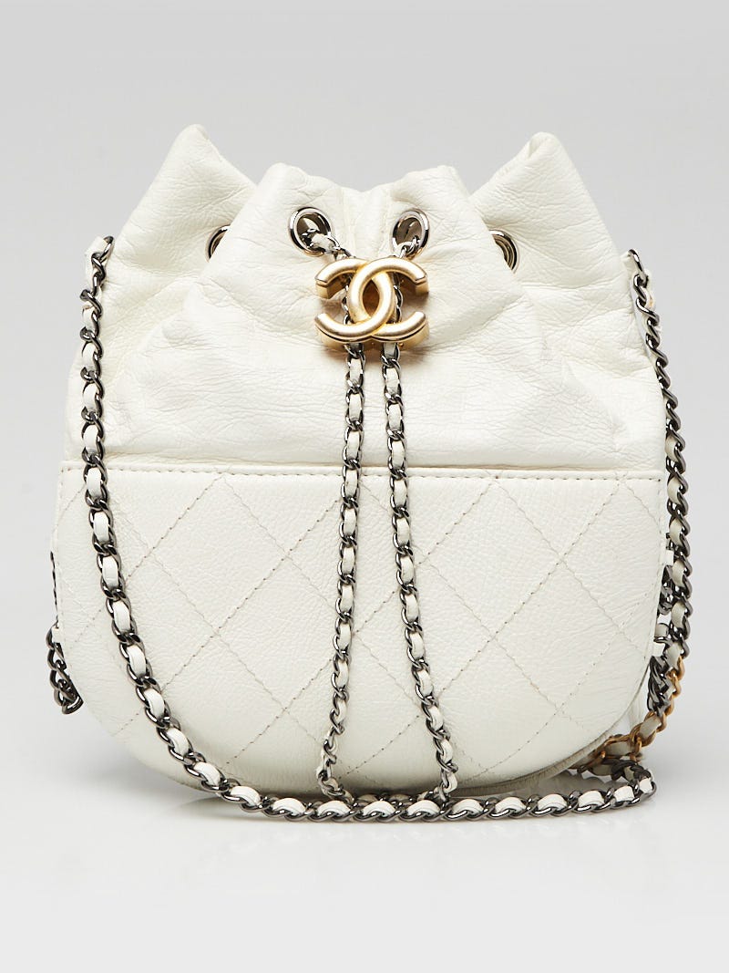 Chanel White Quilted Leather Small Gabrielle Bucket Bag - Yoogi's Closet