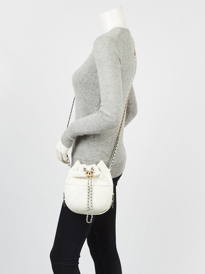 Chanel White Quilted Leather Small Gabrielle Bucket Bag - Yoogi's