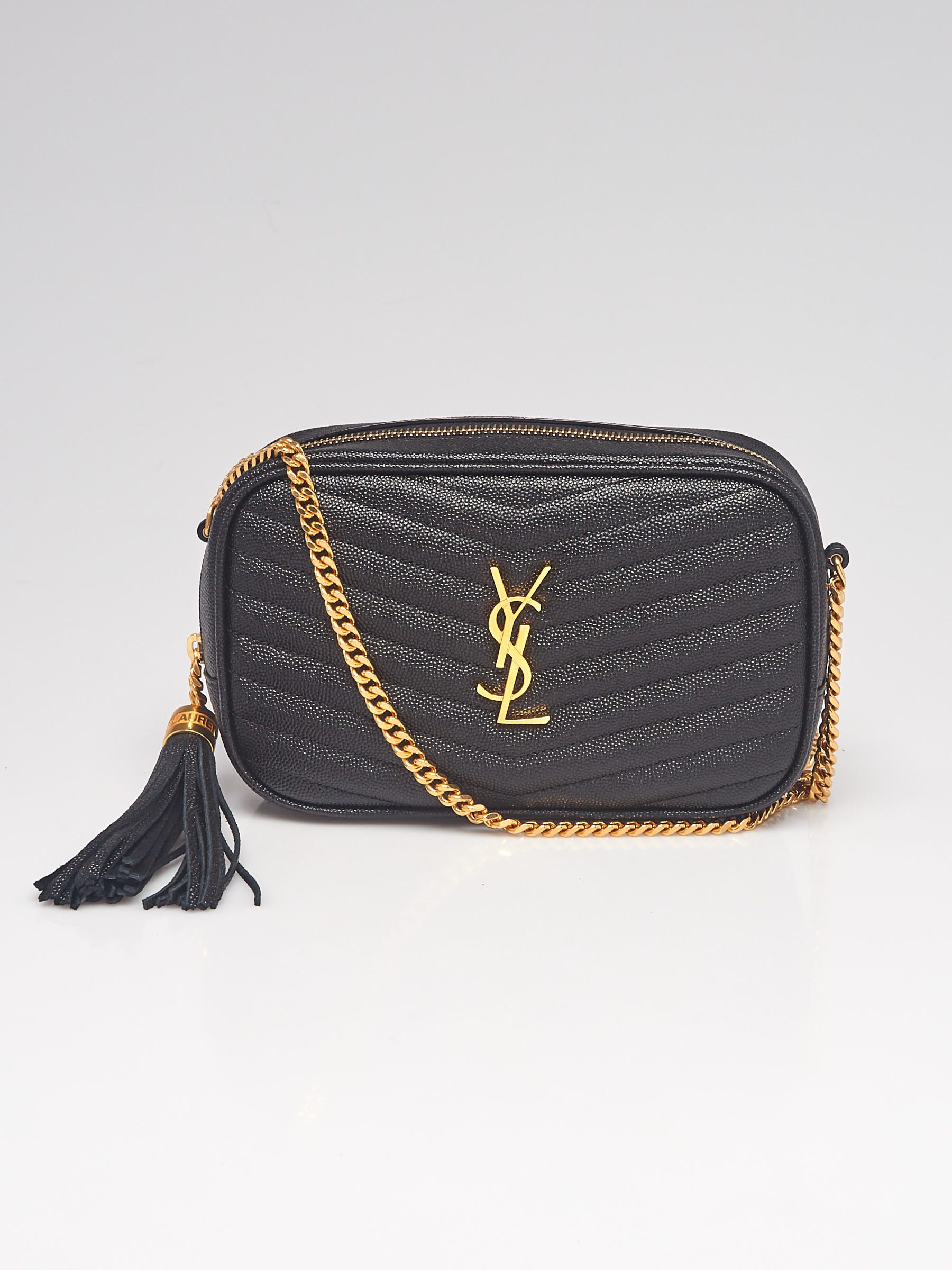 Yves Saint Laurent Grey Chevron Quilted Grained Leather Mini Lou