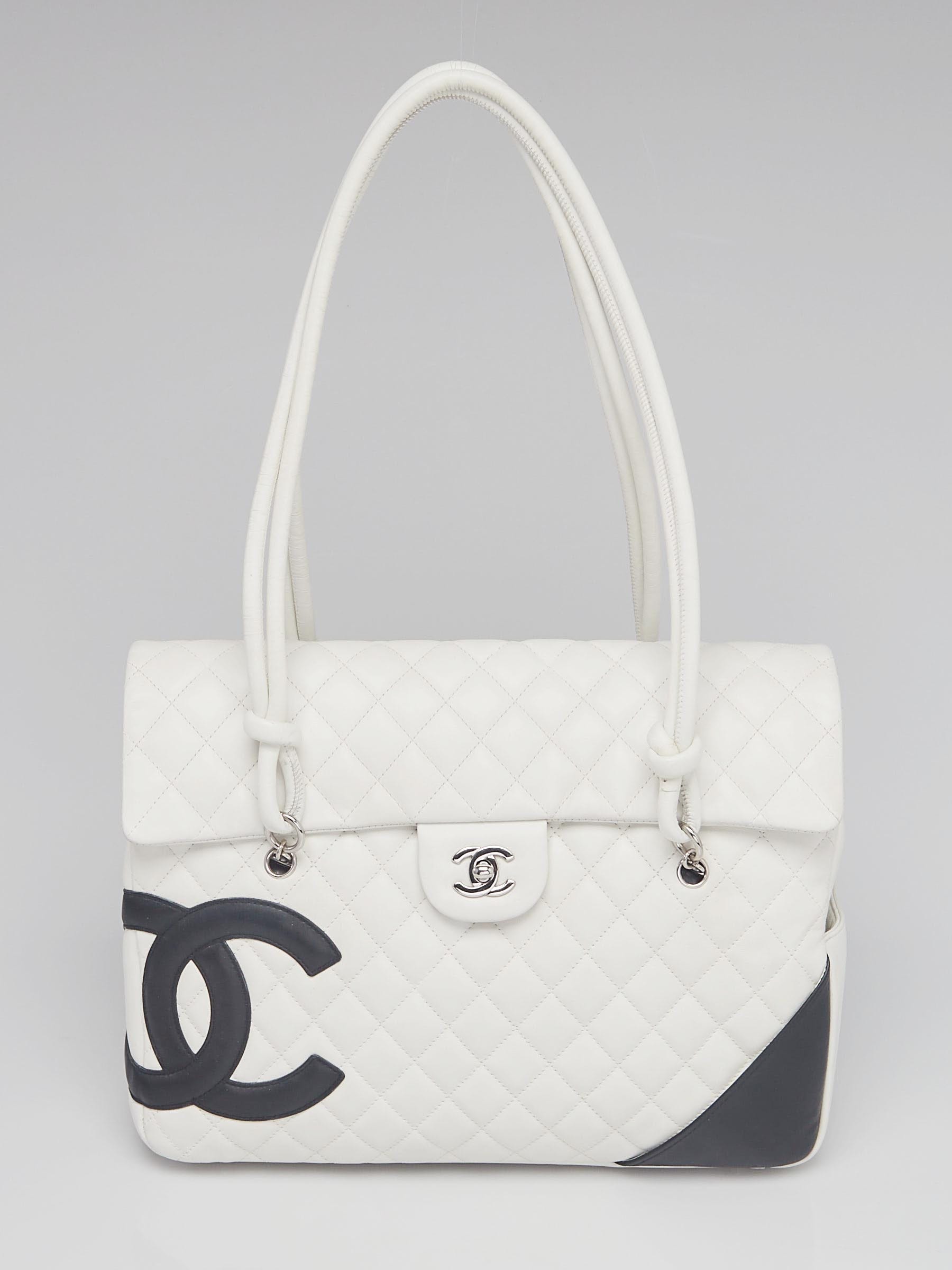Chanel White/Black Quilted Cambon Ligne Large Flap Tote Bag - Yoogi's Closet