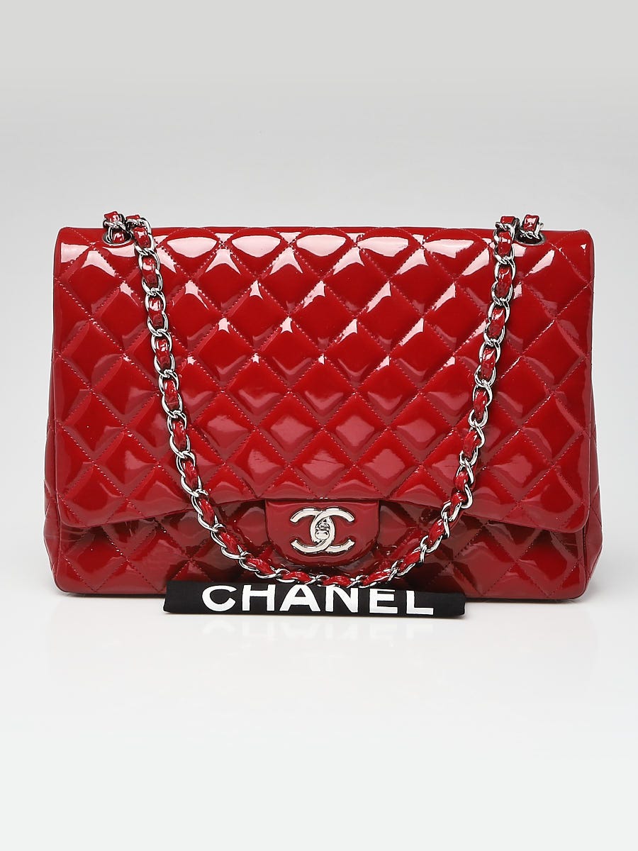 Chanel Red Cube Quilted Patent Leather Vintage Flap Baguette Bag