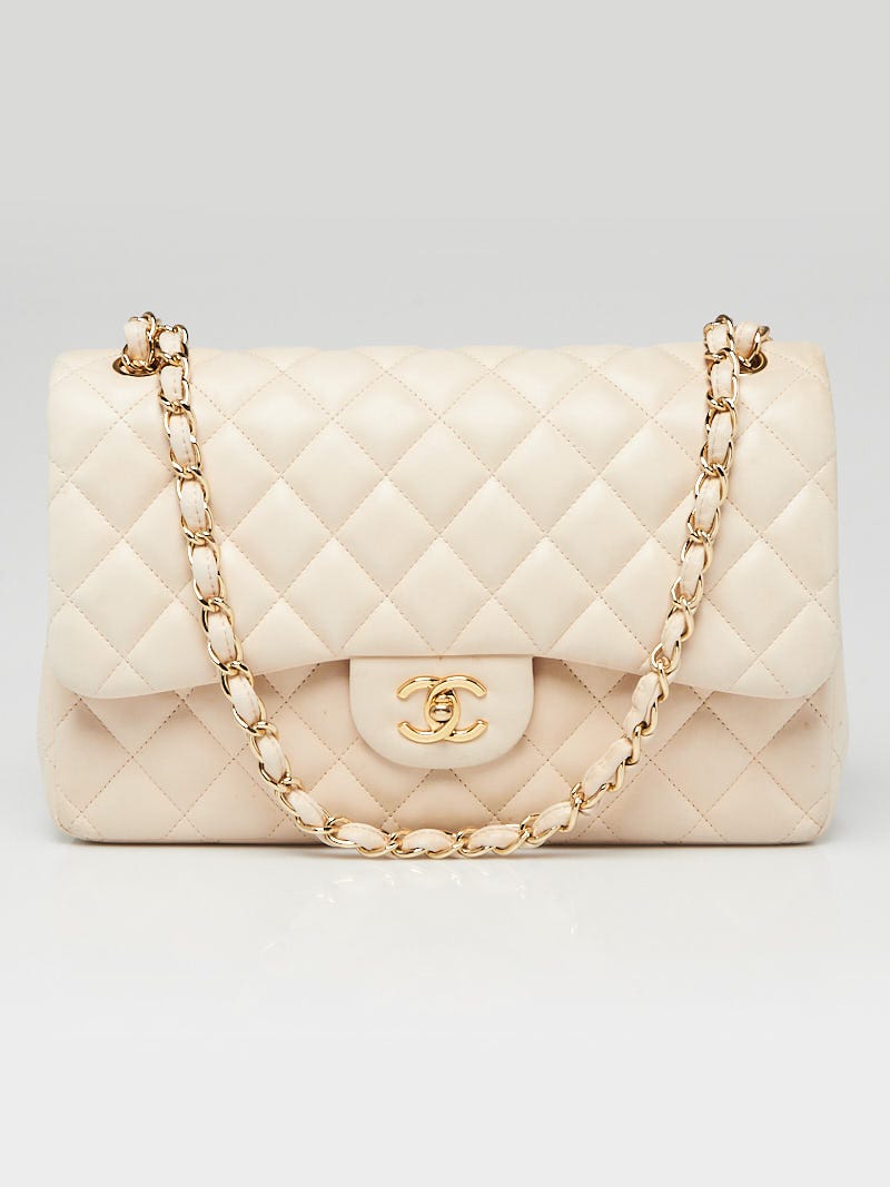 Chanel Beige Quilted Lambskin Leather Classic Jumbo Double Flap Bag - Yoogi's  Closet