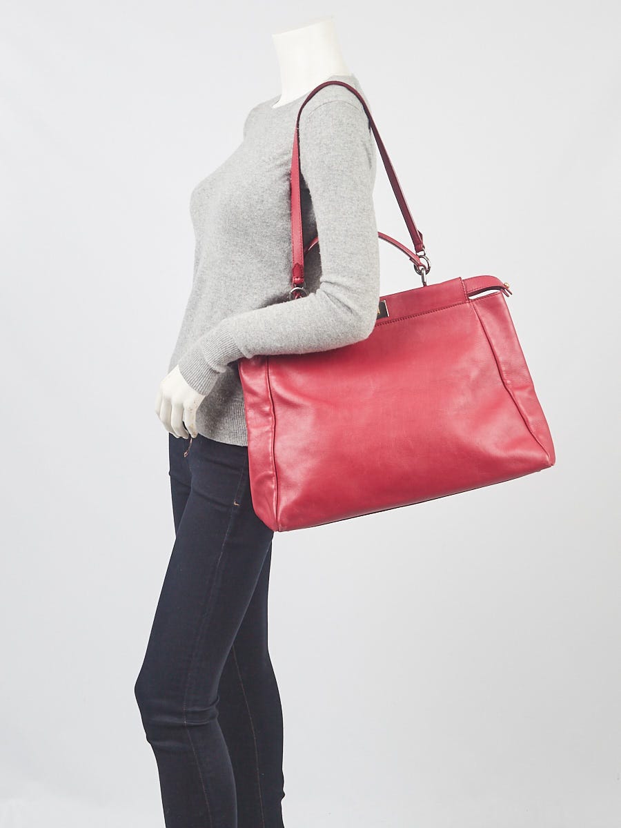 Fendi Red Leather Large Peekaboo Satchel Bag - 8BN210