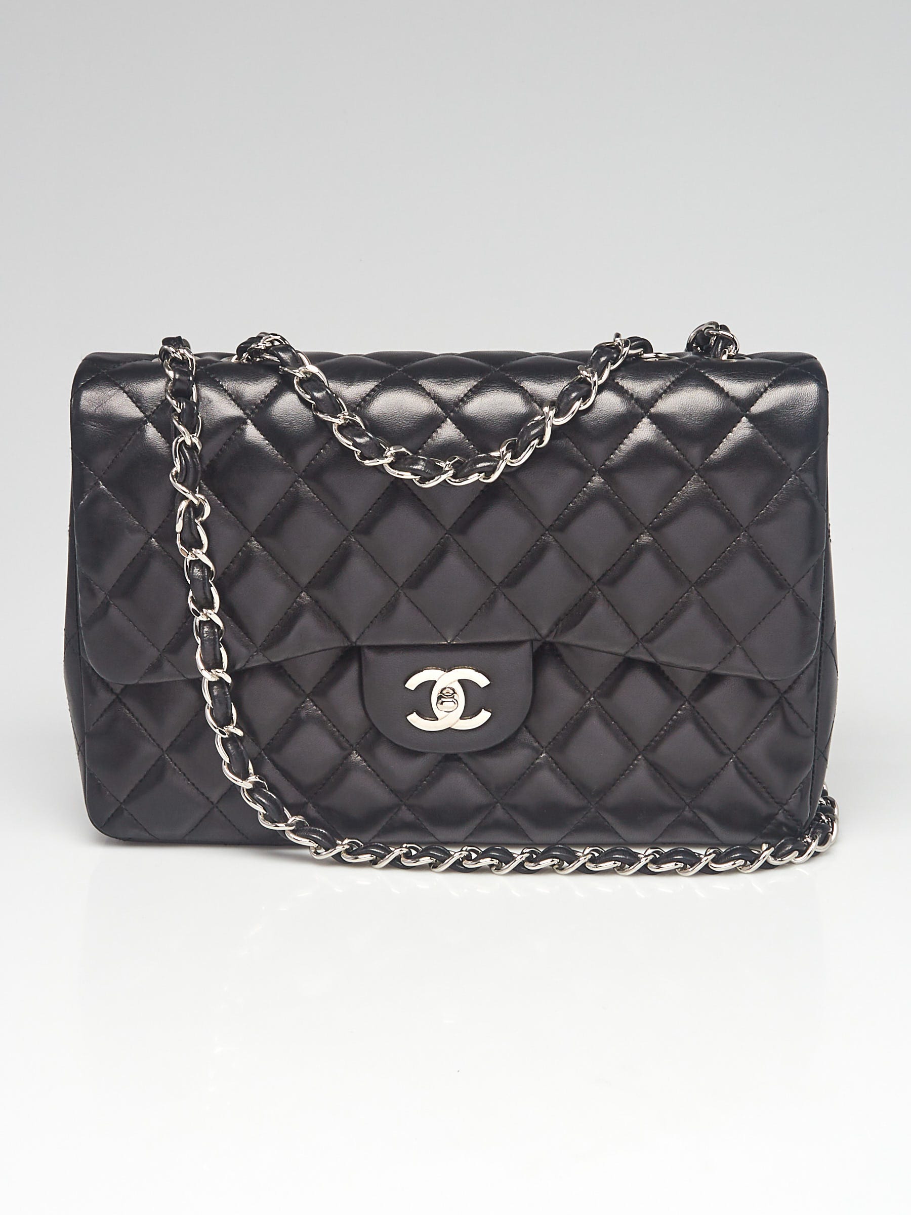 Chanel Black Quilted Lambskin Leather Classic Jumbo Single Flap Bag -  Yoogi's Closet