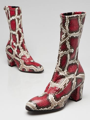 Gucci Red/Beige Python Mid Calf Boots Size 5/35.5