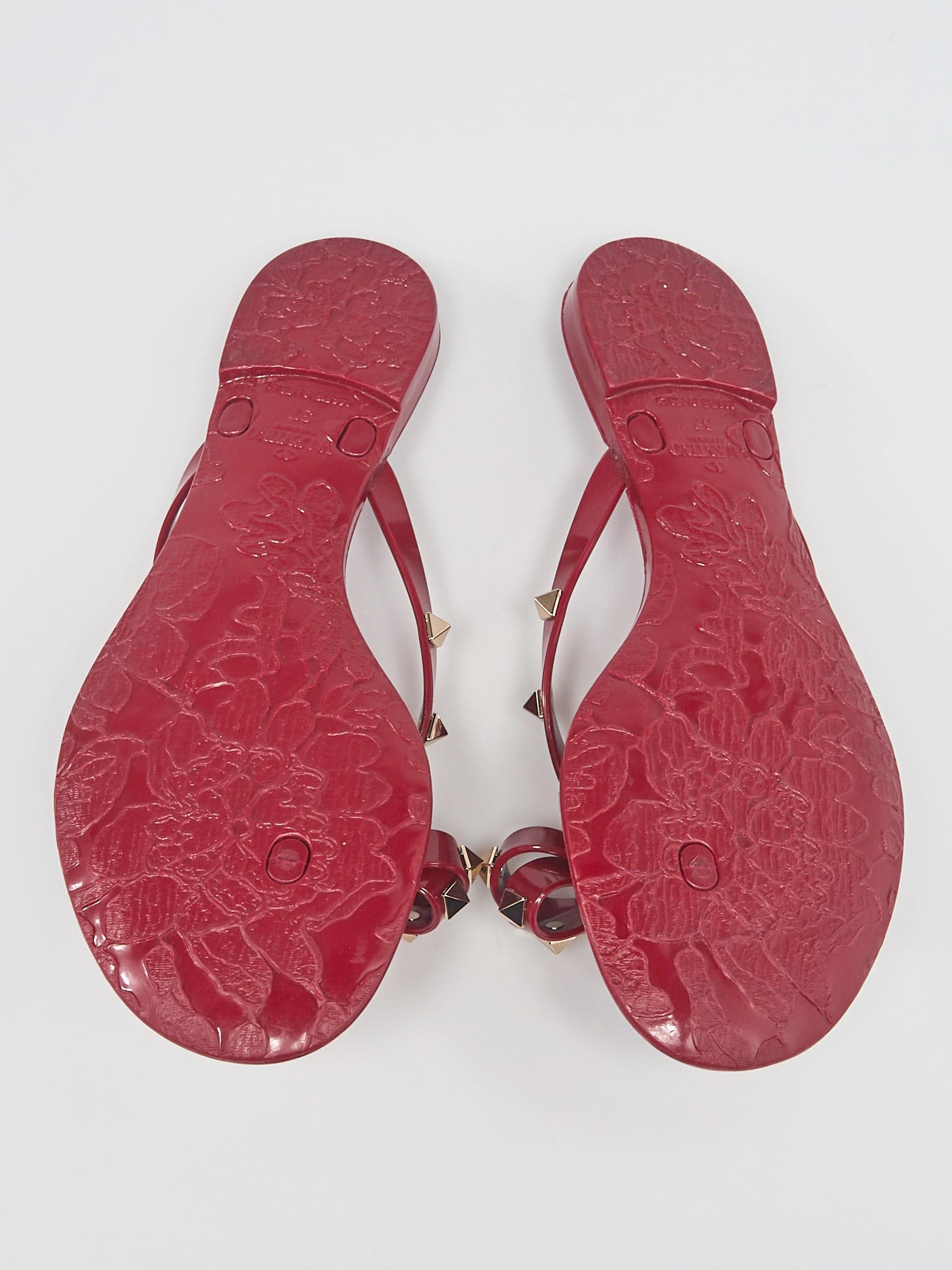 Valentino Red Rubber Rockstud Bow Thong Sandals Size 6.5/37