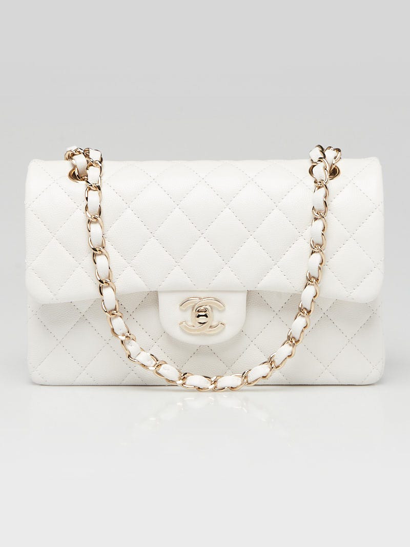 Chanel White Quilted Caviar Leather Classic Small Double Flap Bag - Yoogi's  Closet