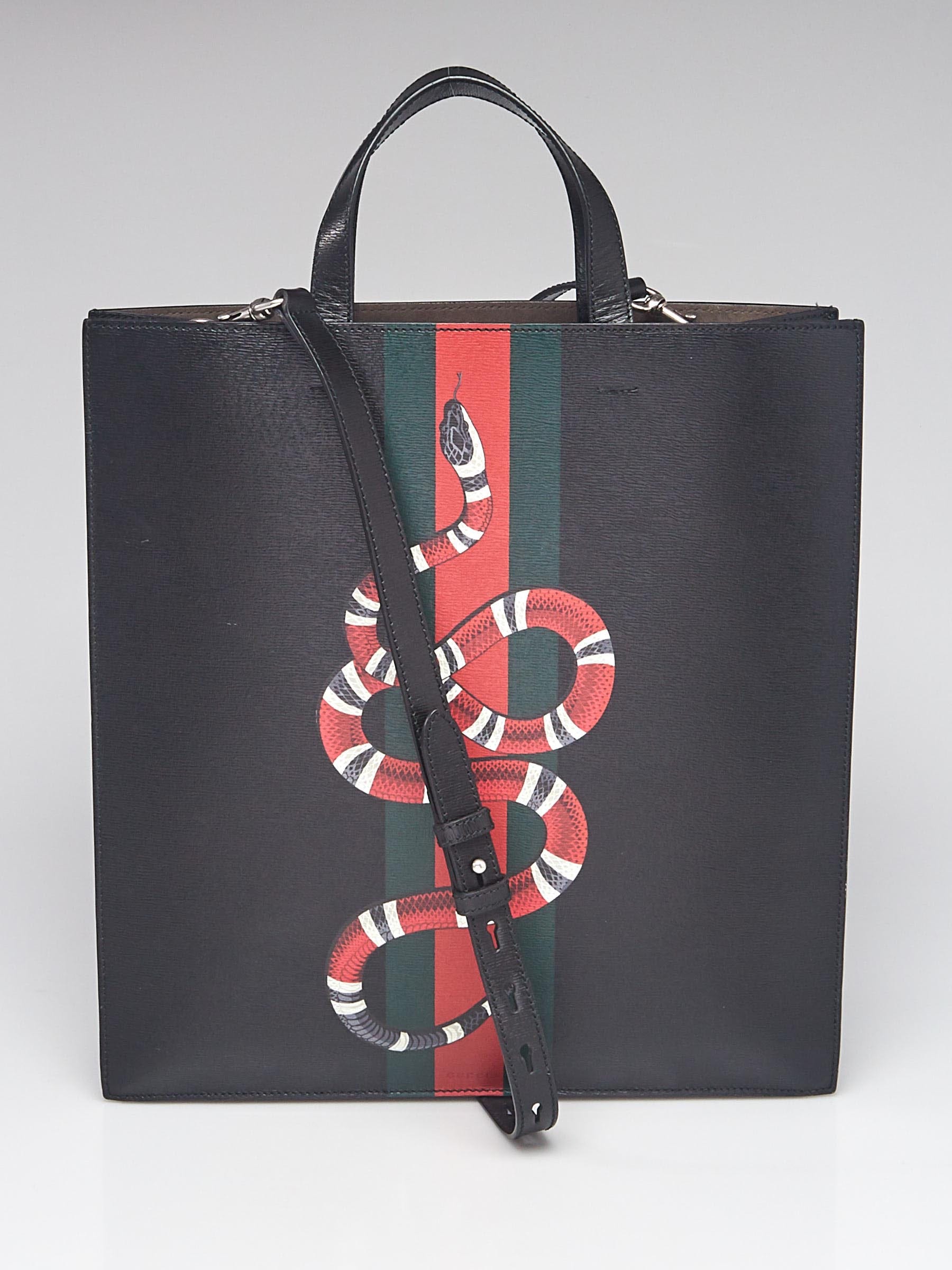 Gucci Black Leather Kingsnake Print Tote Bag Yoogi s Closet