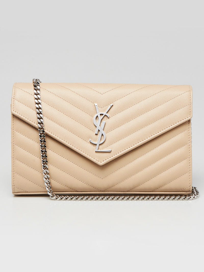 Beige YSL-monogram quilted-leather clutch bag