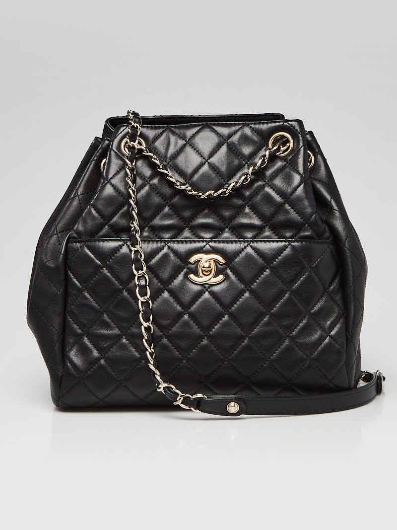 Chanel Black Quilted Lambskin Leather Drawstring Bucket Shoulder Bag -  Yoogi's Closet