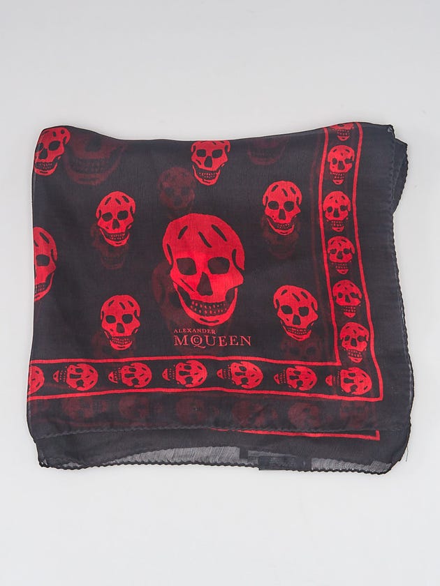 Alexander McQueen Black/Red Silk Chiffon Classic Skull Scarf