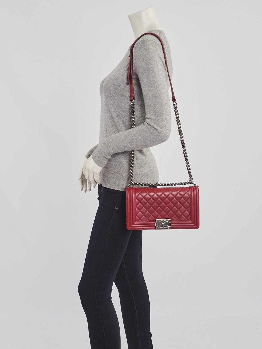 Chanel Red Quilted Lambskin Leather Medium Boy Bag