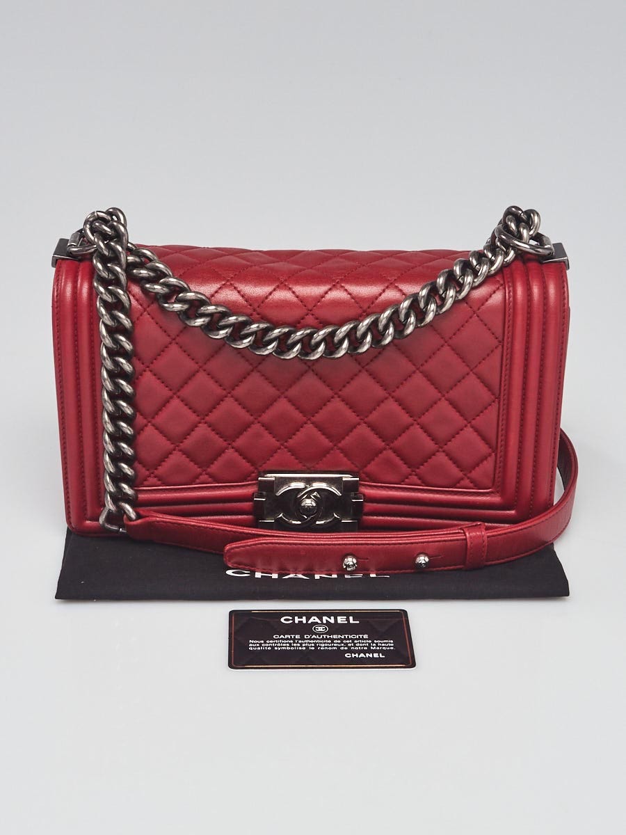 Chanel Red Quilted Lambskin Leather Medium Boy Bag