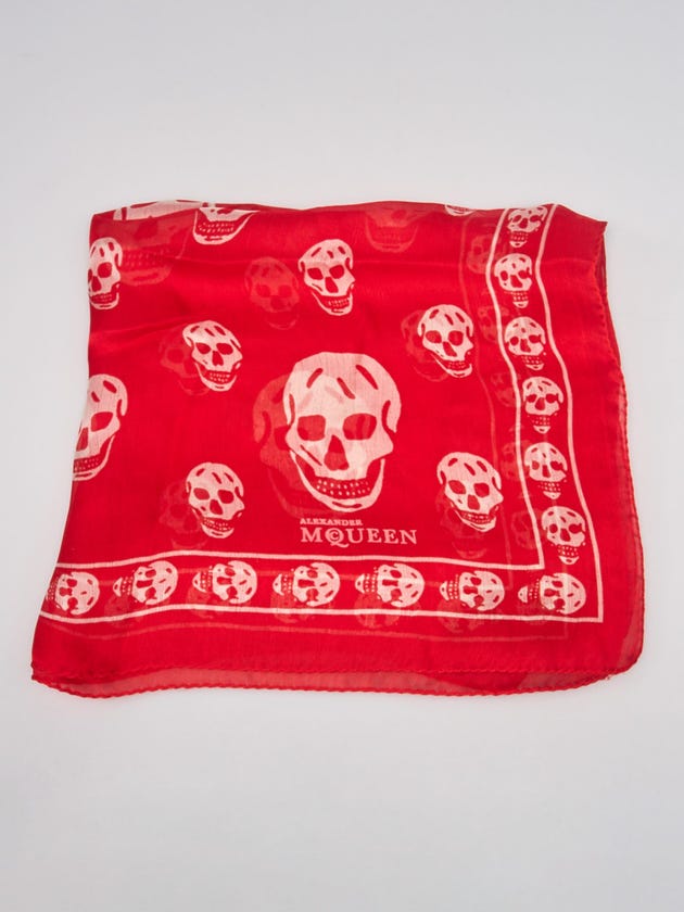 Alexander McQueen Red/White Silk Chiffon Classic Skull Scarf