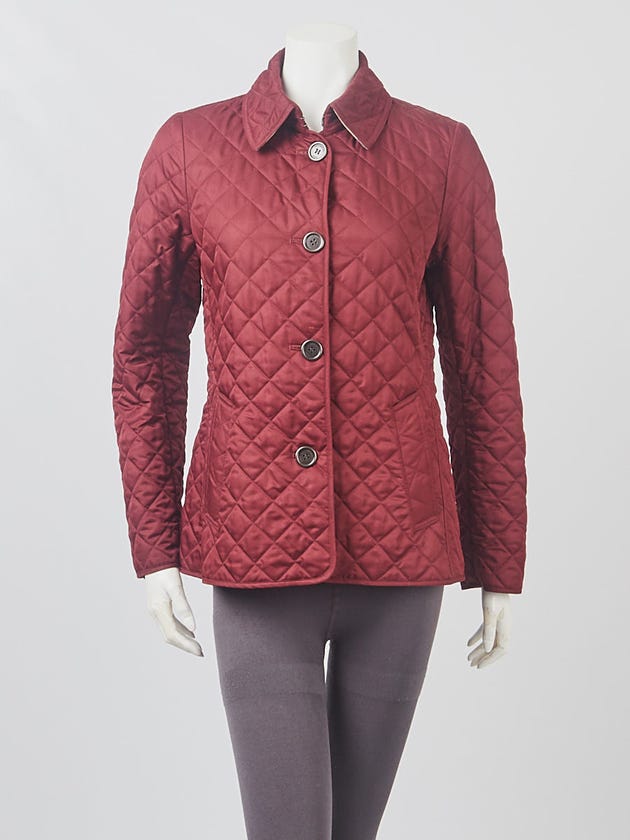 Burberry Dark Red Quilted Polyester Copford Jacket Size S