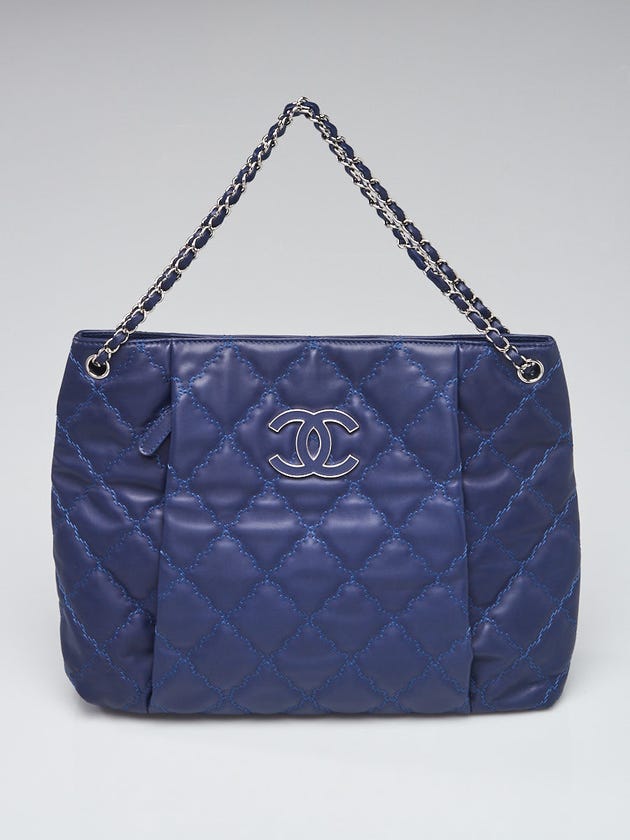Chanel Blue Double Stitch Quilted Leather Hampton Shoulder Bag