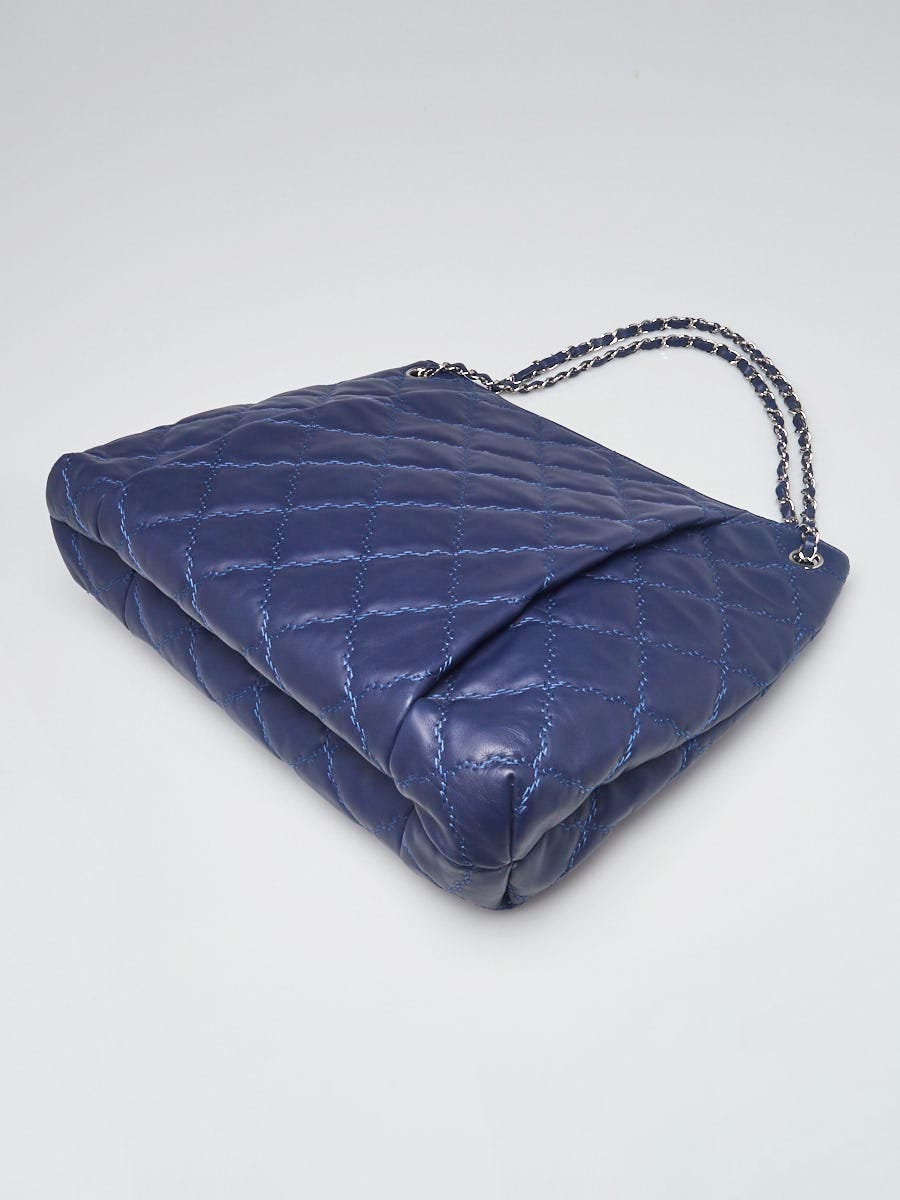 Chanel Blue Double Stitch Quilted Leather Hampton Shoulder Bag