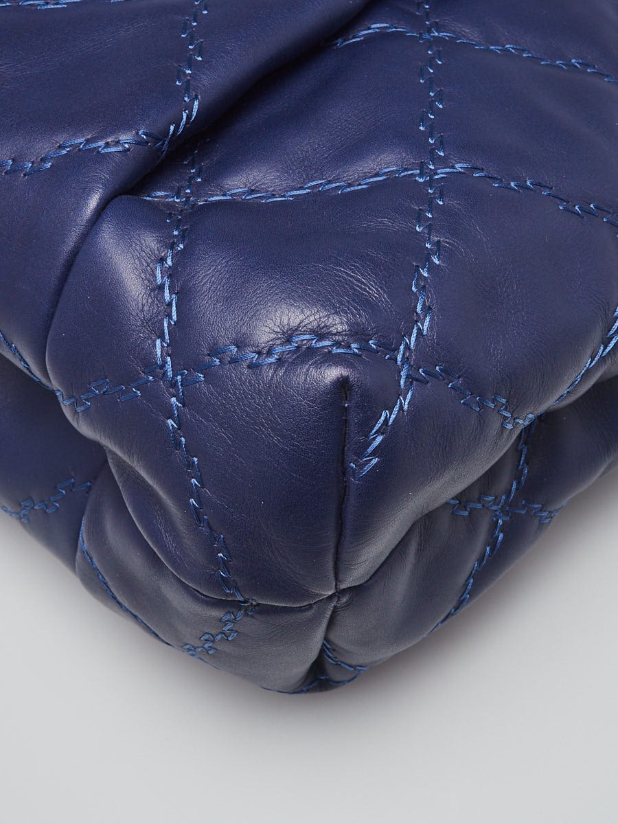 Chanel Blue Double Stitch Quilted Leather Hampton Shoulder Bag