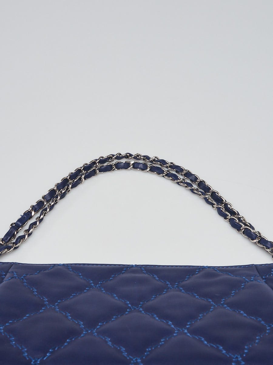 Chanel Blue Double Stitch Quilted Leather Hampton Shoulder Bag