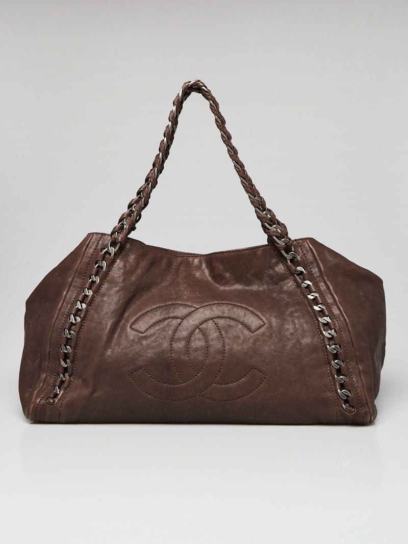 Chanel Brown Distressed Leather Modern Chain East/West Tote Bag