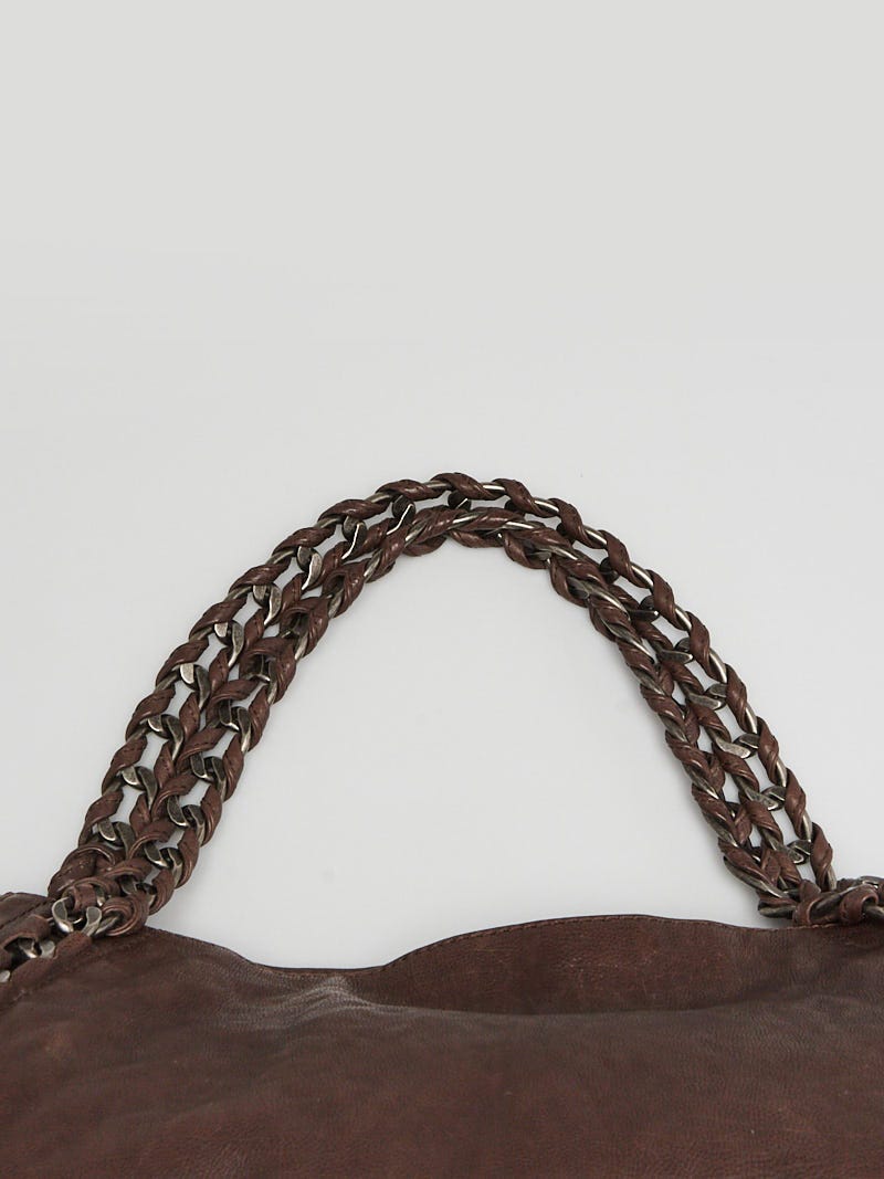 Chanel Authentic Brown Leather Large Modern Chain Tote Bag