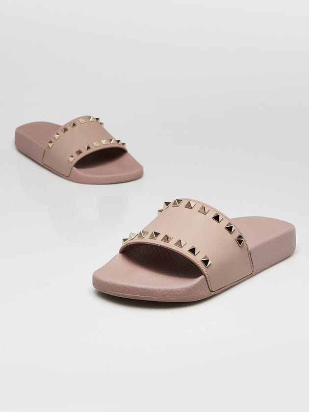 Valentino Beige Rubber Rockstud Slide Sandals Size 4.5/35