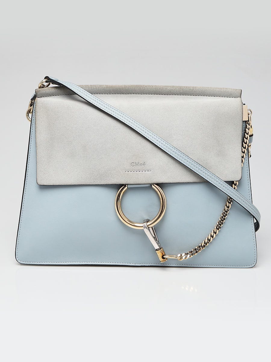 Chloe Fresh Blue Leather and Suede Faye Medium Shoulder Bag