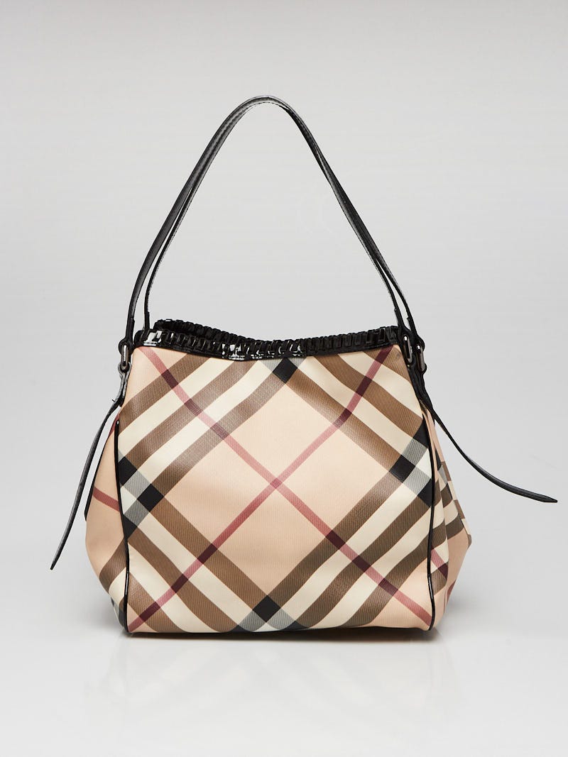 Burberryバッグ Burberry Black Patent Leather Nova Check Coated Canvas Small