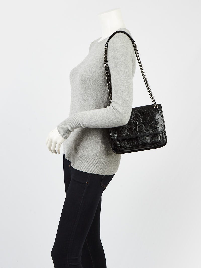 Yves Saint Laurent Black Crinkled Calfskin Leather Baby Niki Bag 