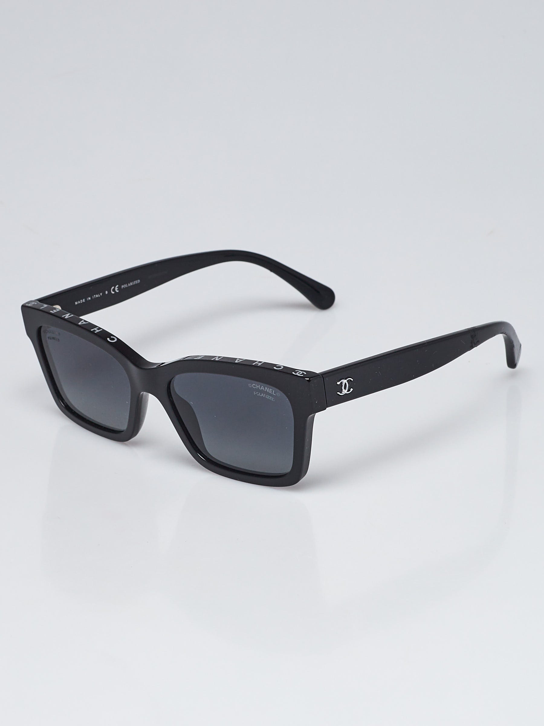 Chanel Black Acetate Square Frame Logo Polarized Sunglasses- 5417
