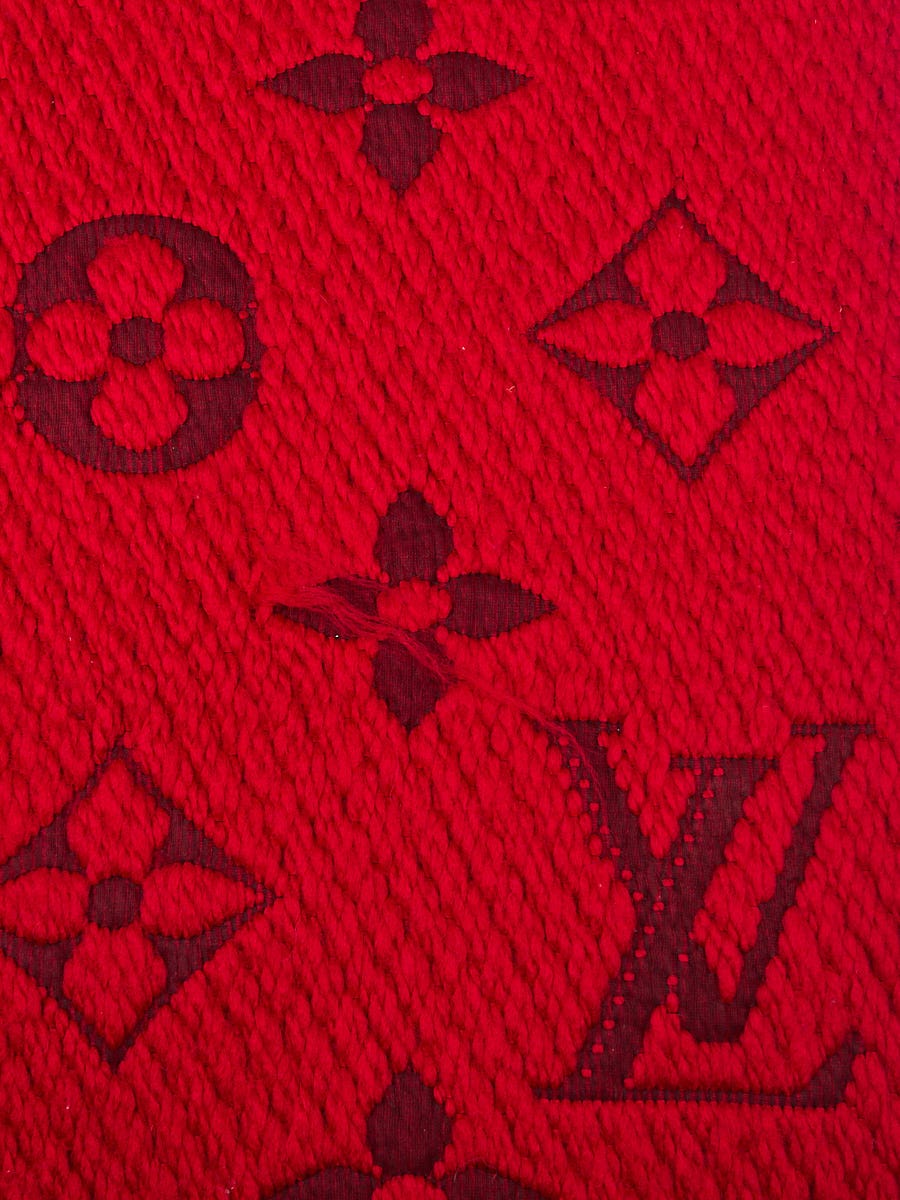 Louis Vuitton Red Wool/Silk Logomania Scarf - Yoogi's Closet