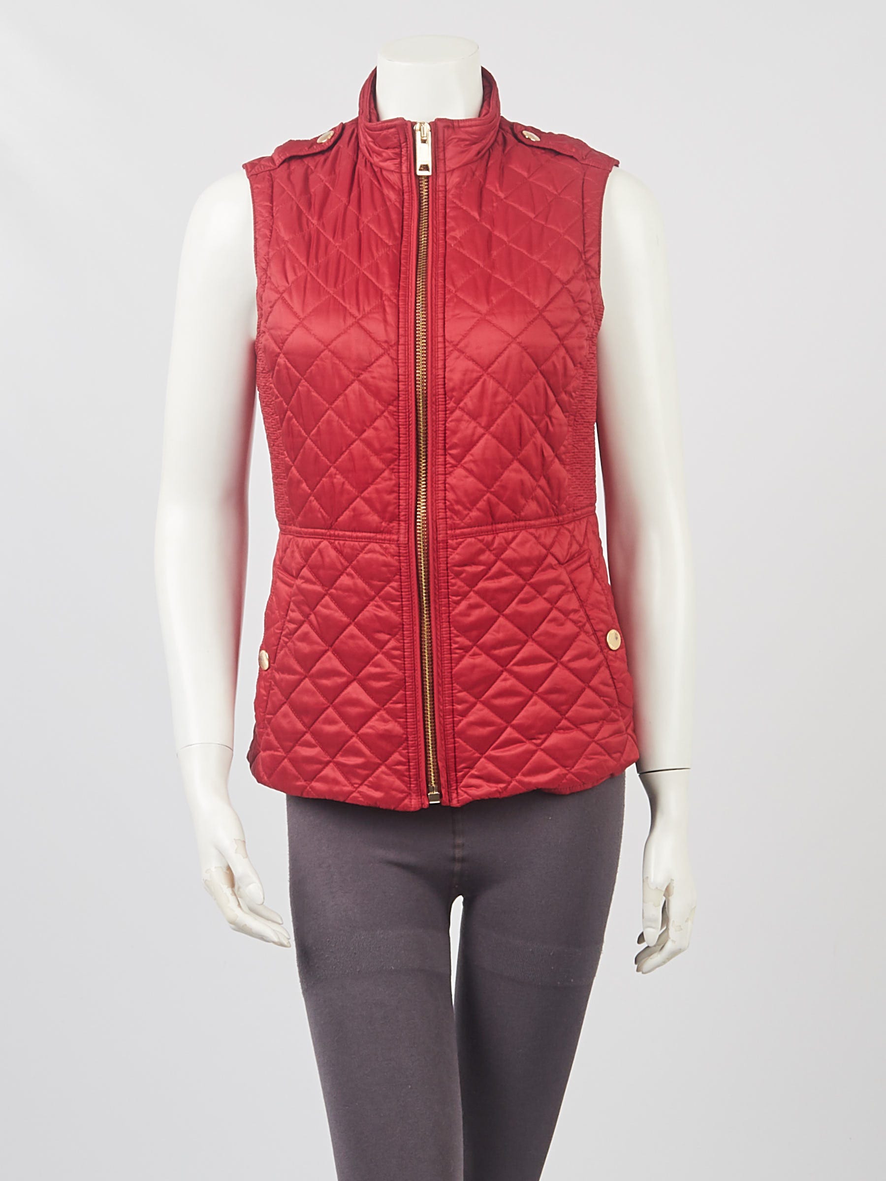 Burberry Carmine Red Quilted Polyester Tindale Vest Size S - Yoogi's Closet