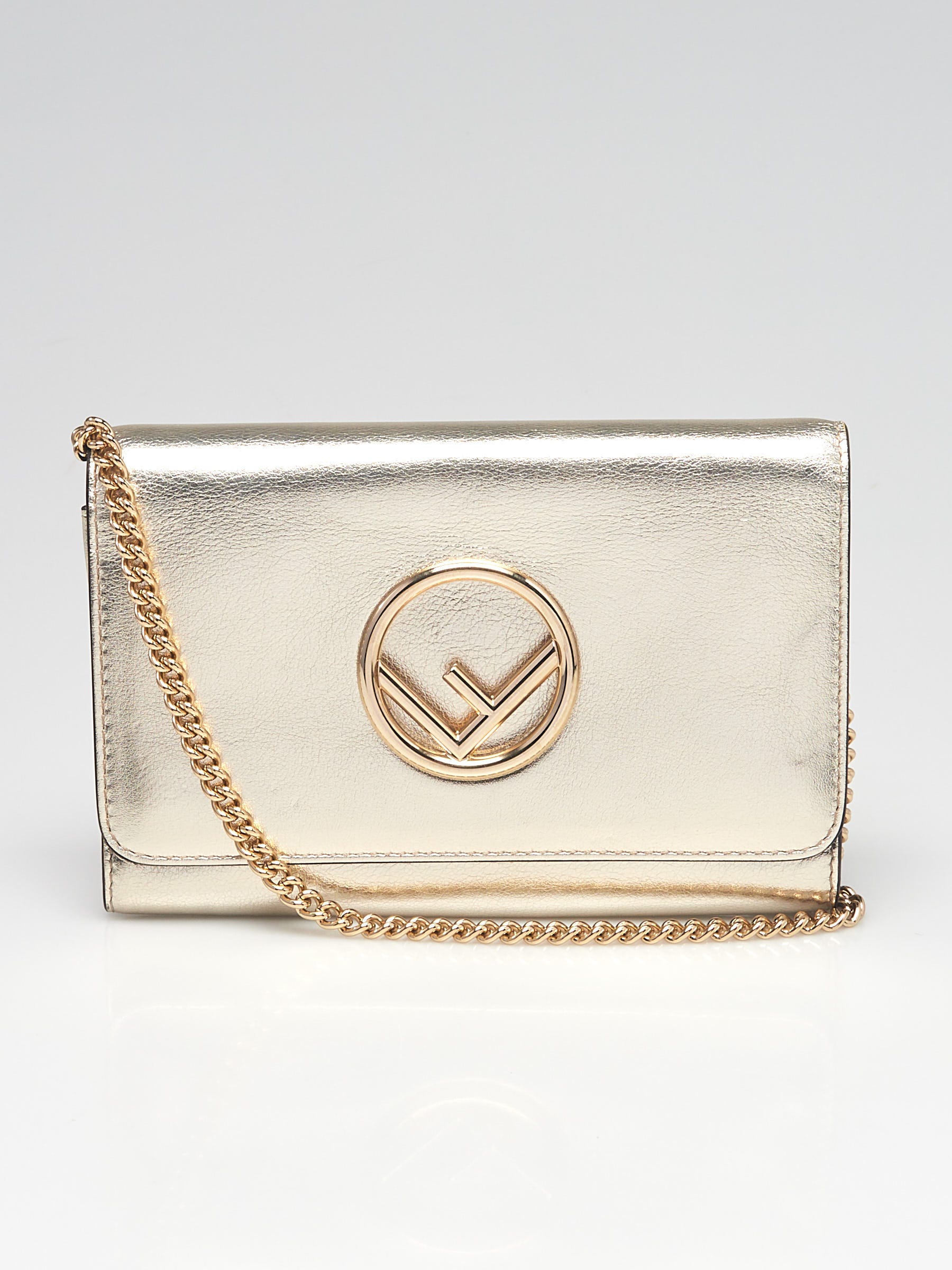 Fendi Gold Leather Wallet On Chain Bag 8BS012 - Yoogi's Closet