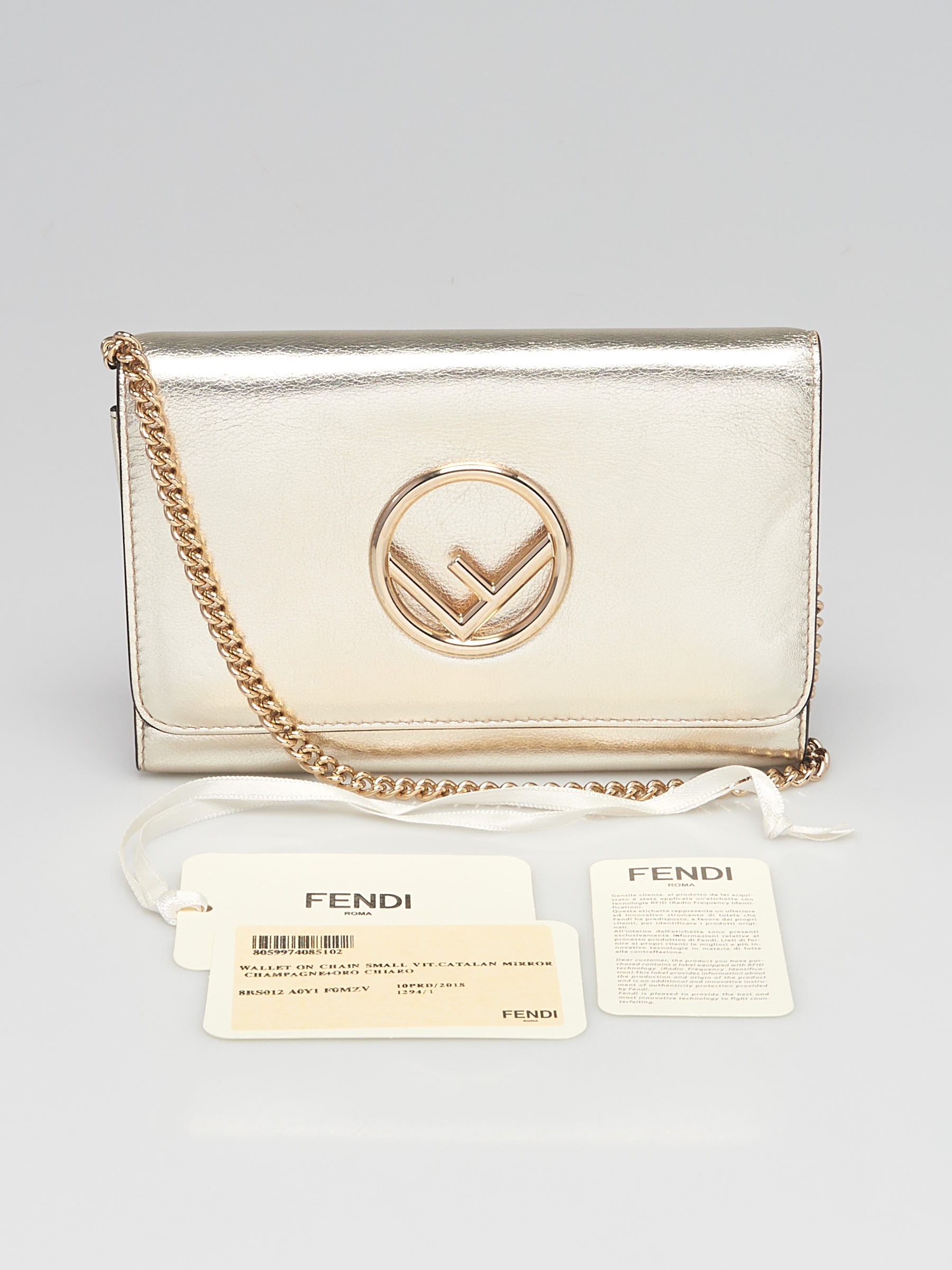 Fendi Gold Leather Wallet On Chain Bag 8BS012 - Yoogi's Closet