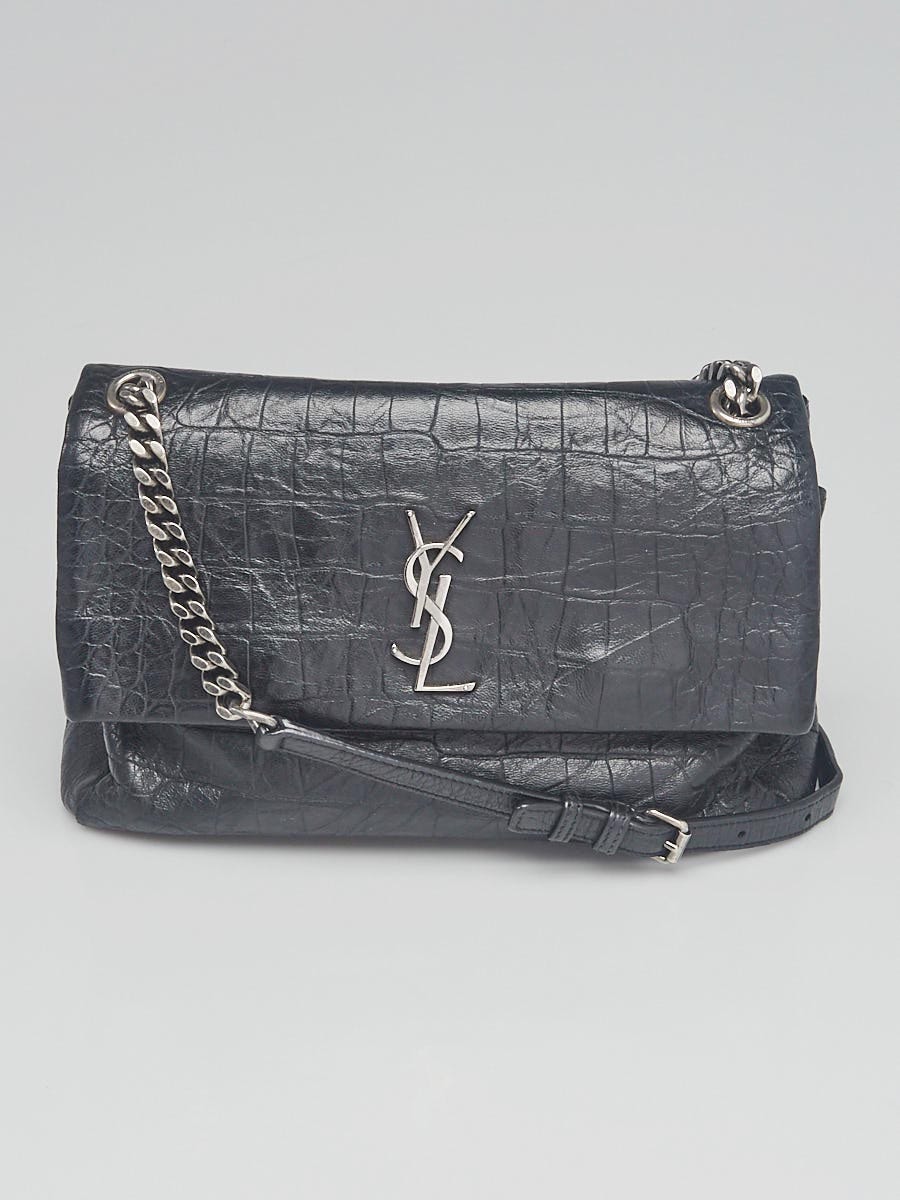 Saint Laurent Medium Monogram YSL Croc-Embossed Shoulder Bag