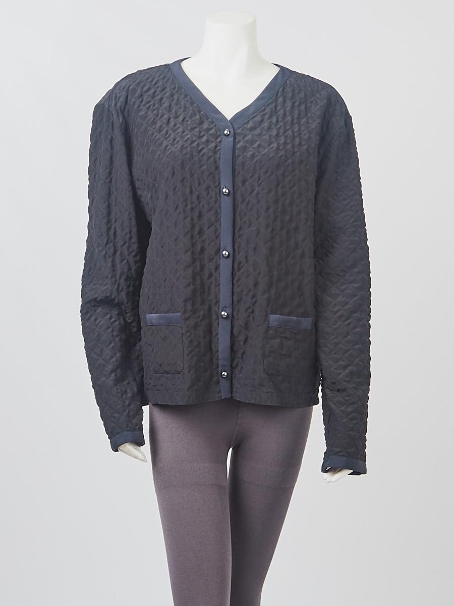 Chanel Black/Navy Blue Quilted Silk Cardigan Jacket Size 16/50