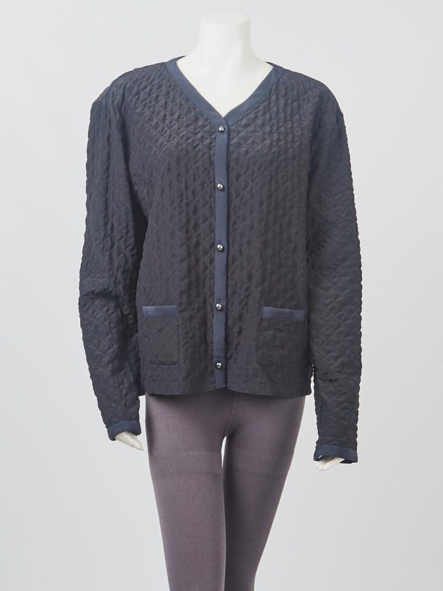 Chanel Black/Navy Blue Quilted Silk Cardigan Jacket Size 16/50