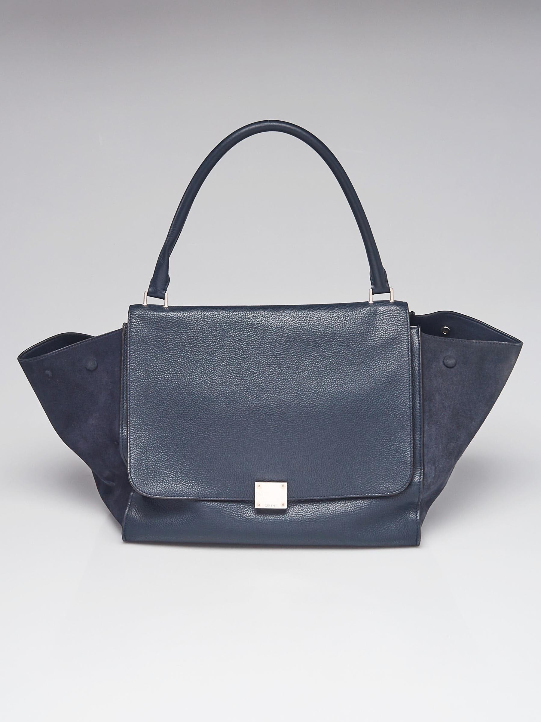 Celine Blue Pebbled Leather Suede Large Trapeze Bag Yoogi s Closet