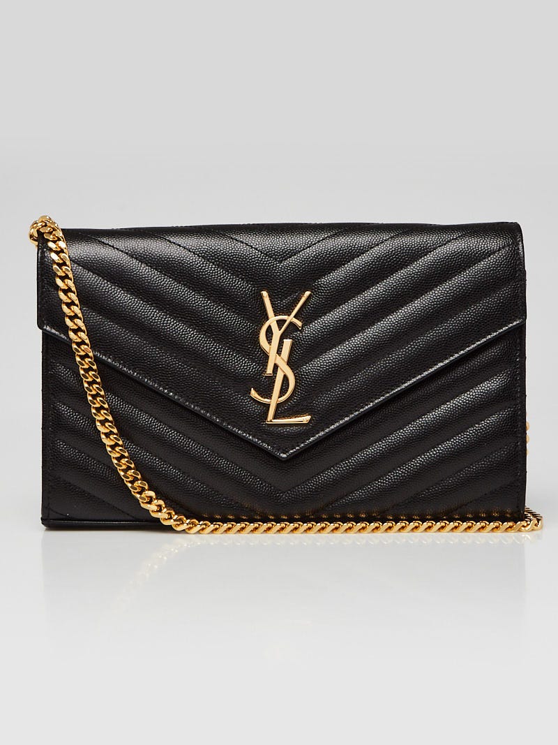 Yves Saint Laurent Black Chevron Quilted Grained Leather Envelope Wallet on Chain Bag Yoogi s Closet