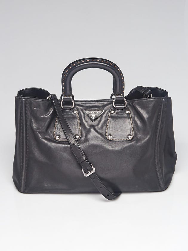Prada Black Soft Calfskin Leather Shopping Tote Bag BN1889
