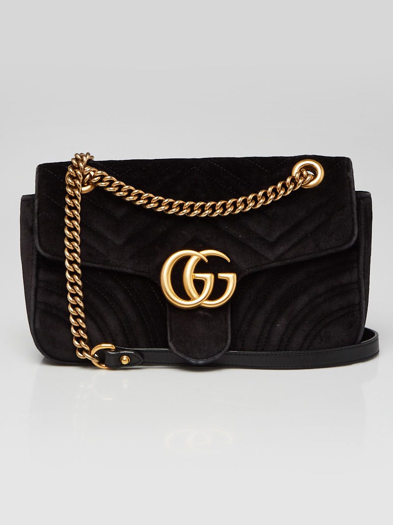Gucci - Authenticated GG Marmont Flap Handbag - Velvet Black Plain for Women, Very Good Condition