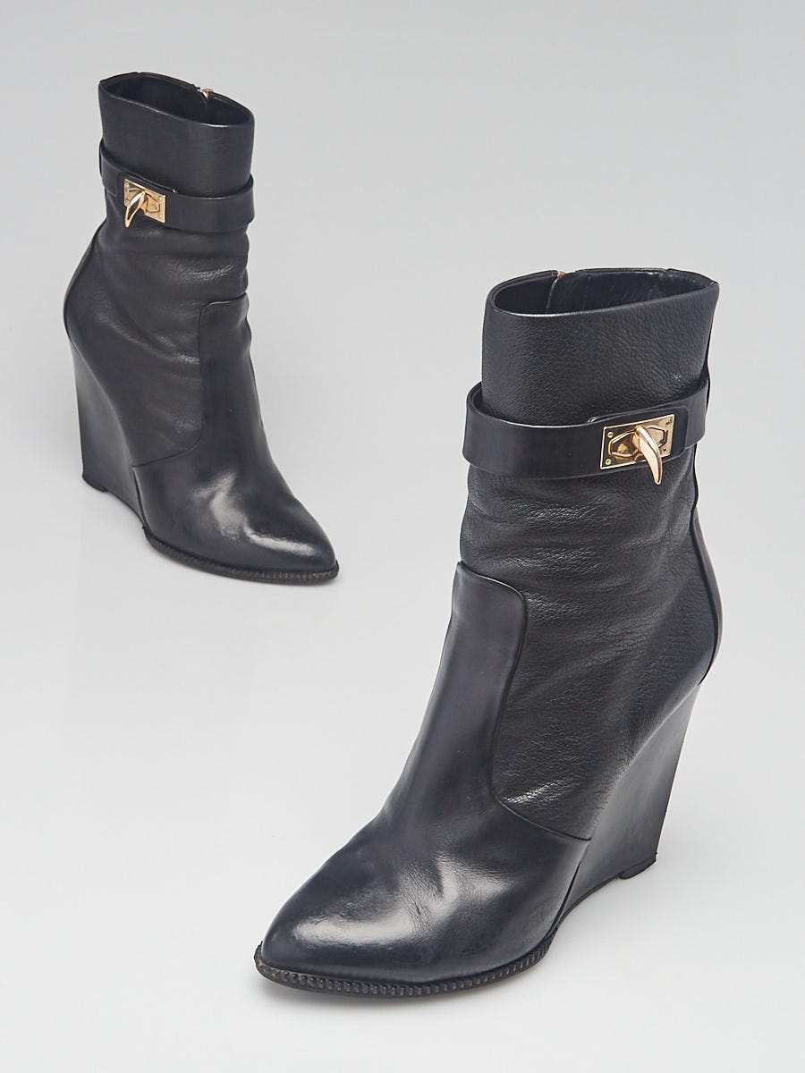 Givenchy Black Leather Shark-Lock Wedge Ankle Boots Size /38 - Yoogi's  Closet