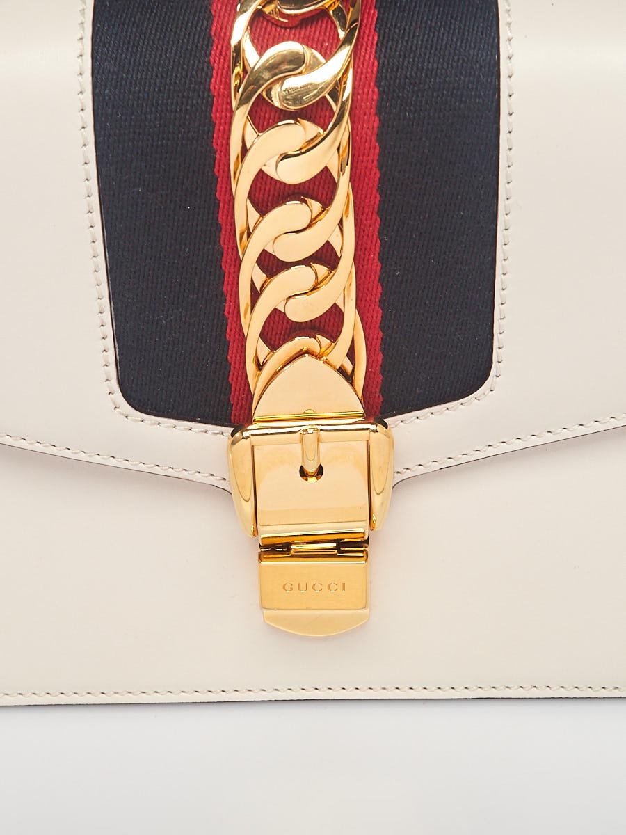 GUCCI Super Mini Sylvie Calfskin Leather Chain Crossbody Bag White-US