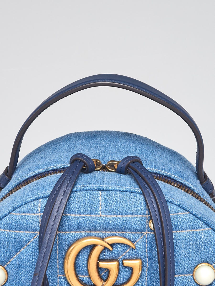 Gucci Blue Denim Marmont Pearl Studded Backpack Bag  display picture 2
