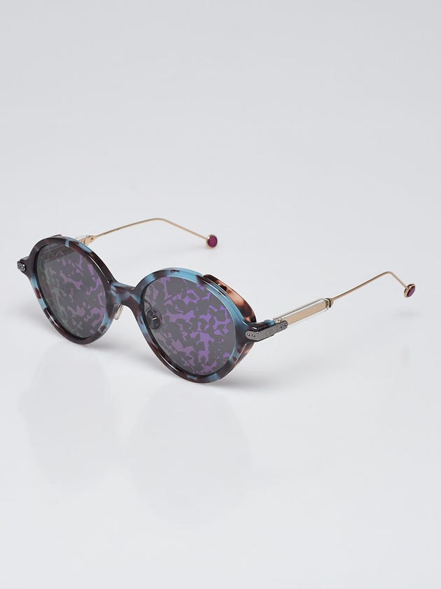 Christian Dior Blue Tortoise Shell Acetate Frames Foliage Printed Lens Umbrage Sunglasses