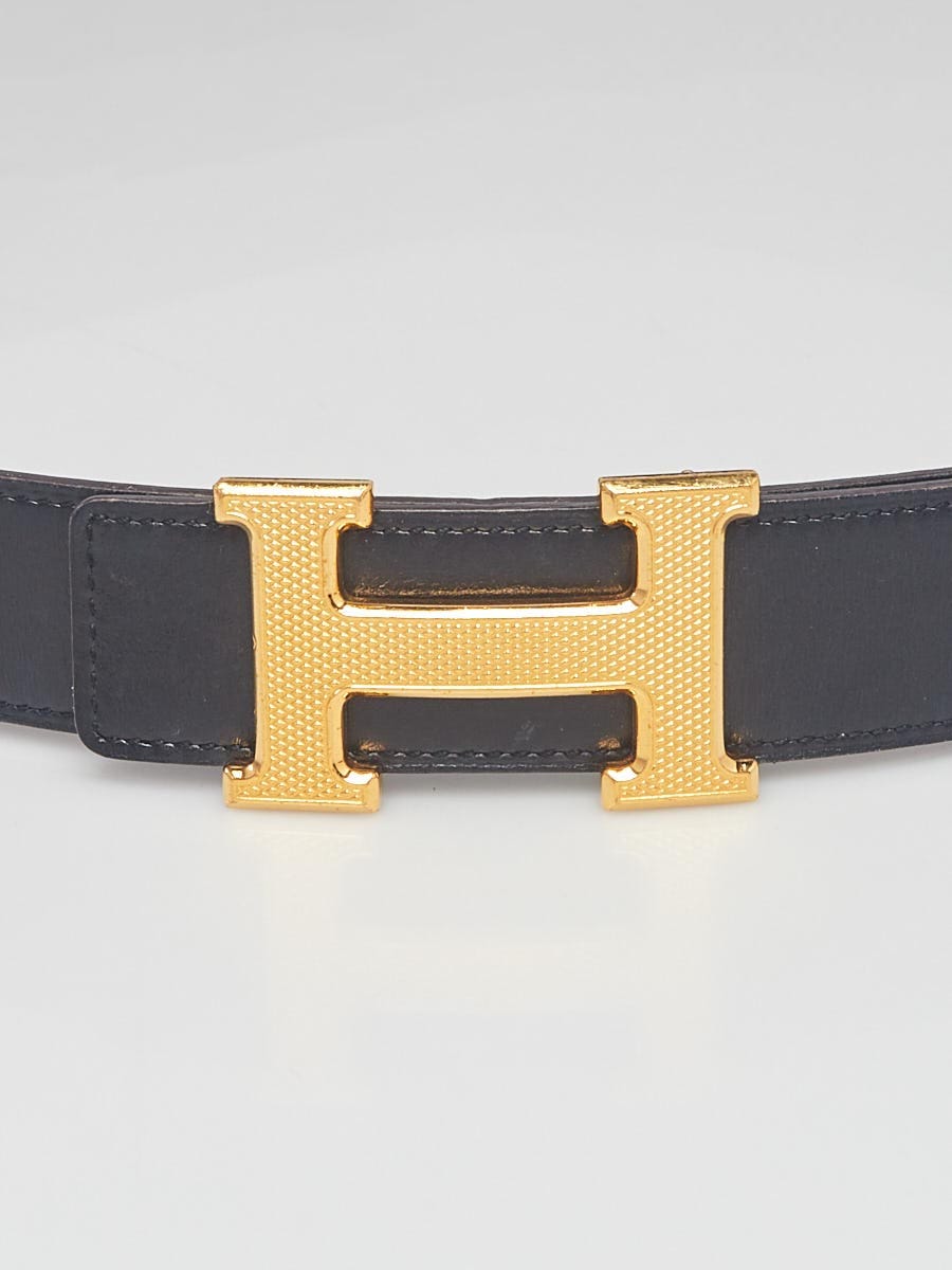 Hermes 32mm Black Box/Brown Clemence Leather Textured Gold Plated